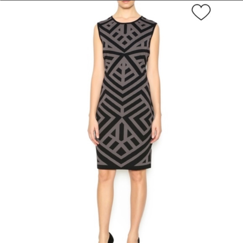 Katherine Barclay Montreal Geometic Bodycon Dress Size Medium Grey and Black
